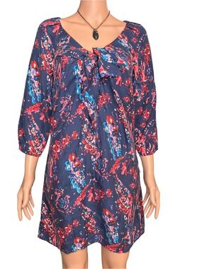 Juicy Couture Silk Geometric Print Dress, V-Neck, Pockets, 35" Length Small